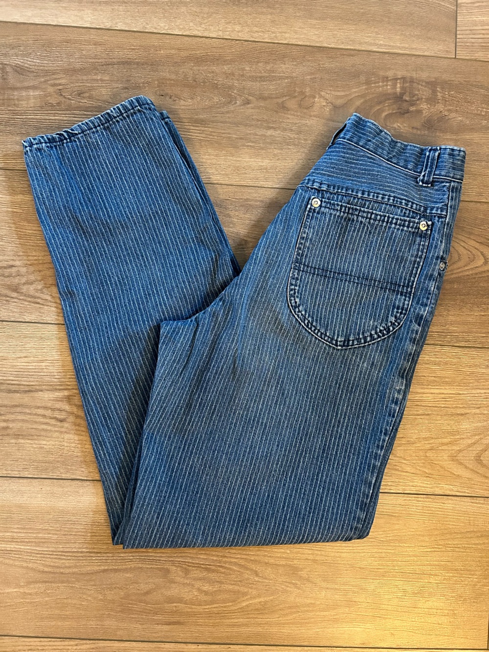 Vintage 80s 90s Pinstripe Mom Jeans High Rise Tapered Denim